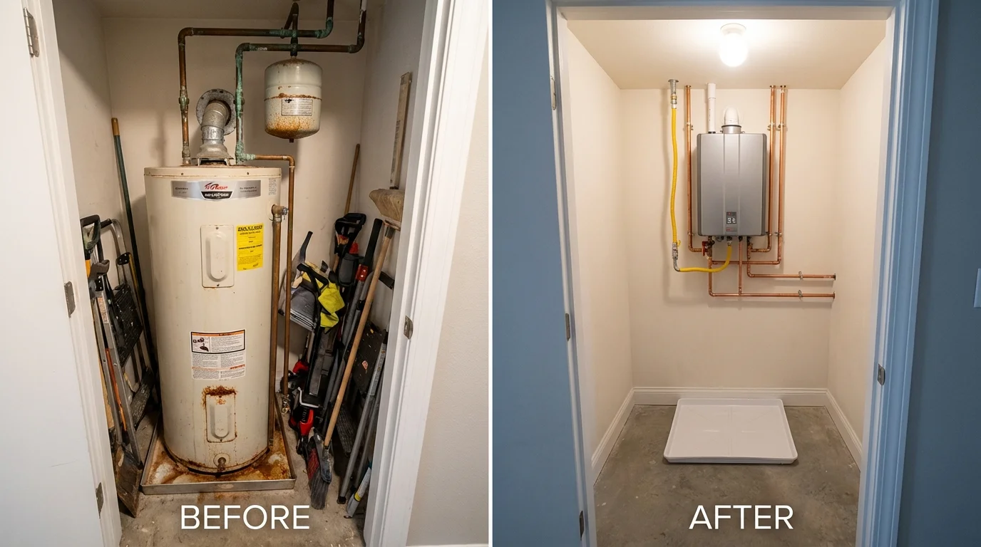 Tank water heater versus wall-mounted tankless unit comparison for Jackson, MO homeowners