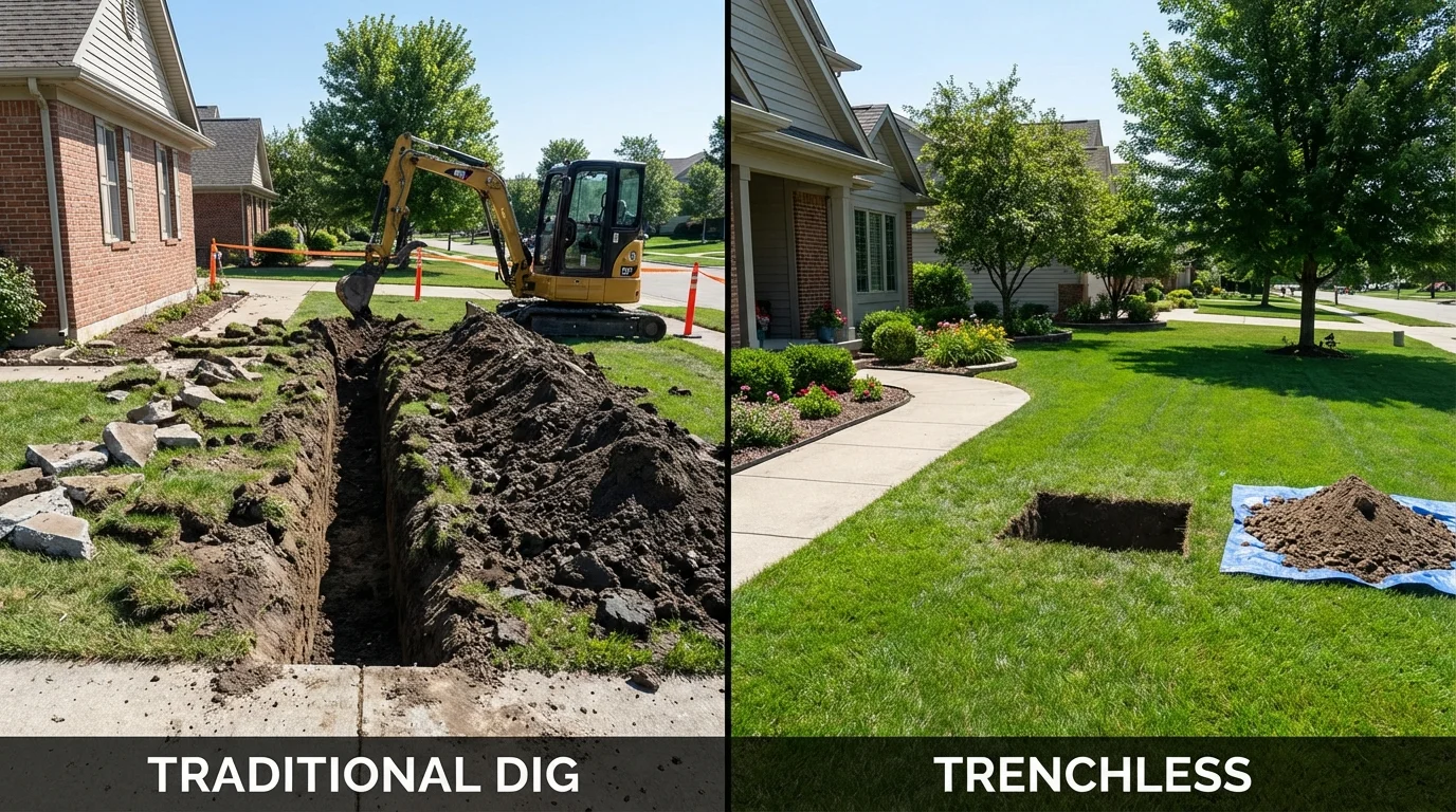 Trenchless sewer repair with minimal yard damage versus traditional excavation in Jackson, MO